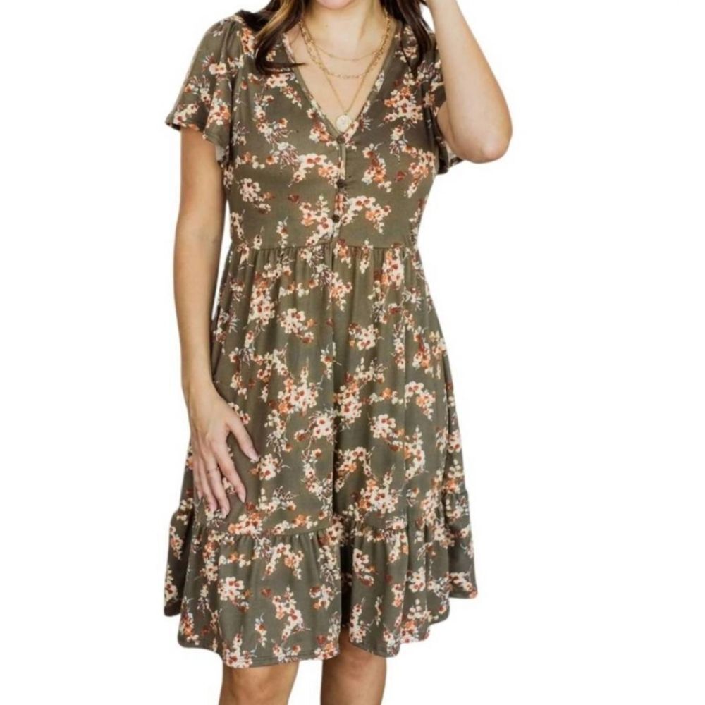 P.S. Kate Casual Floral V-Neck Pullover Midi Dress